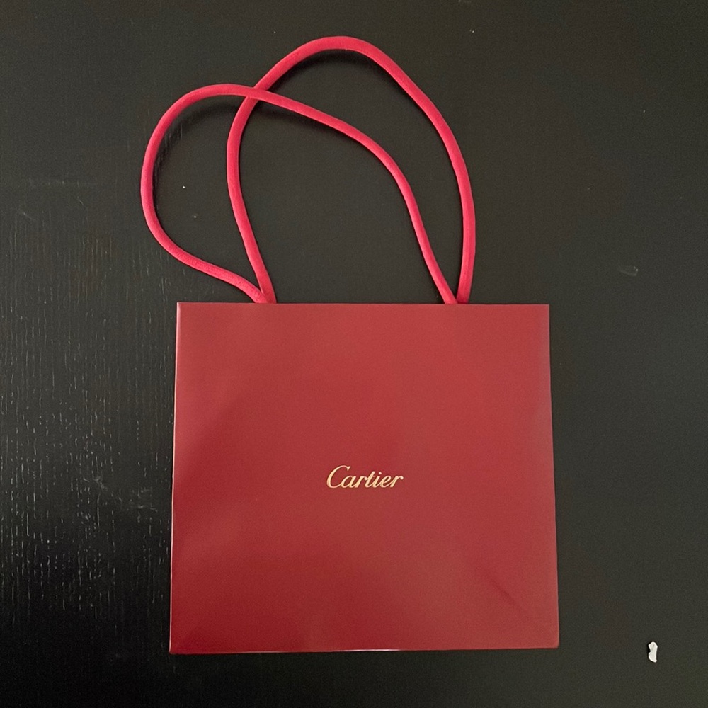 Small Cartier Shopping Bag Red and Gold Tone with Rope Handles